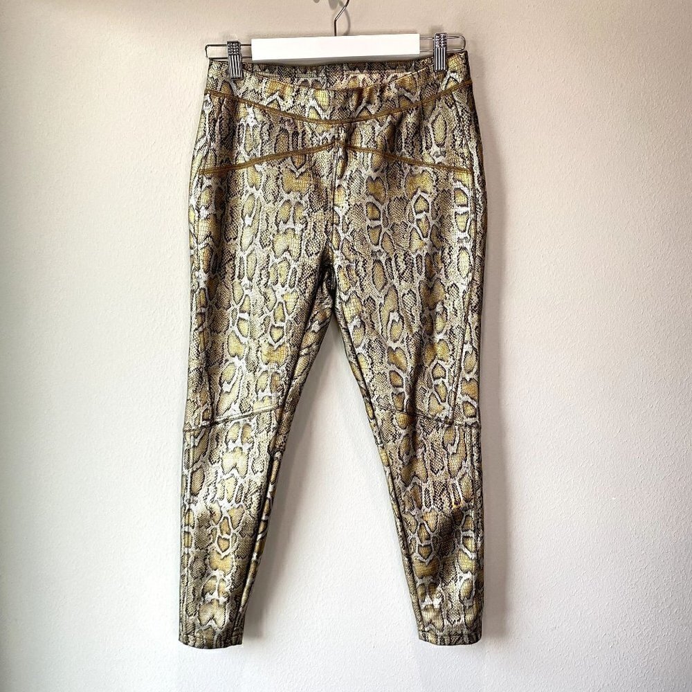Free People Rio Snakeskin High Rise Skinny Pants Leggings Gold S